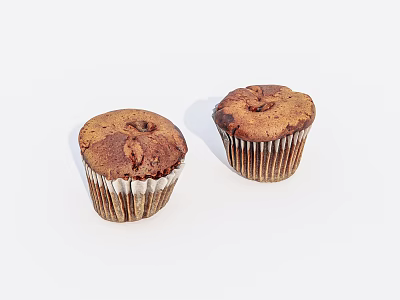 Freshly Baked Muffins With Brown Surface And Speckled Texture In Paper Liners On White Background 3d model