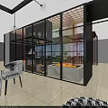 Modern Colorful Glass Window Display In Restaurant Interior With Bright Lighting
