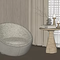 Plush Round Light Gray Lounge Chair with Side Table Decor Curtains and Blinds