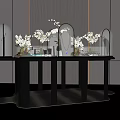 Elegant Modern Display Shelves With White Flowers Glass Cloches And Decorative Items