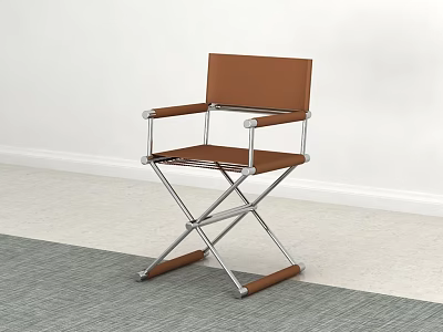 Brown Folding Leisure Chair With Metal Frame And Armrests For Indoor Use 3d model