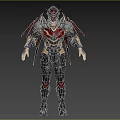 Futuristic Game Movie Warrior Character With Red Black Armor And Winged Design