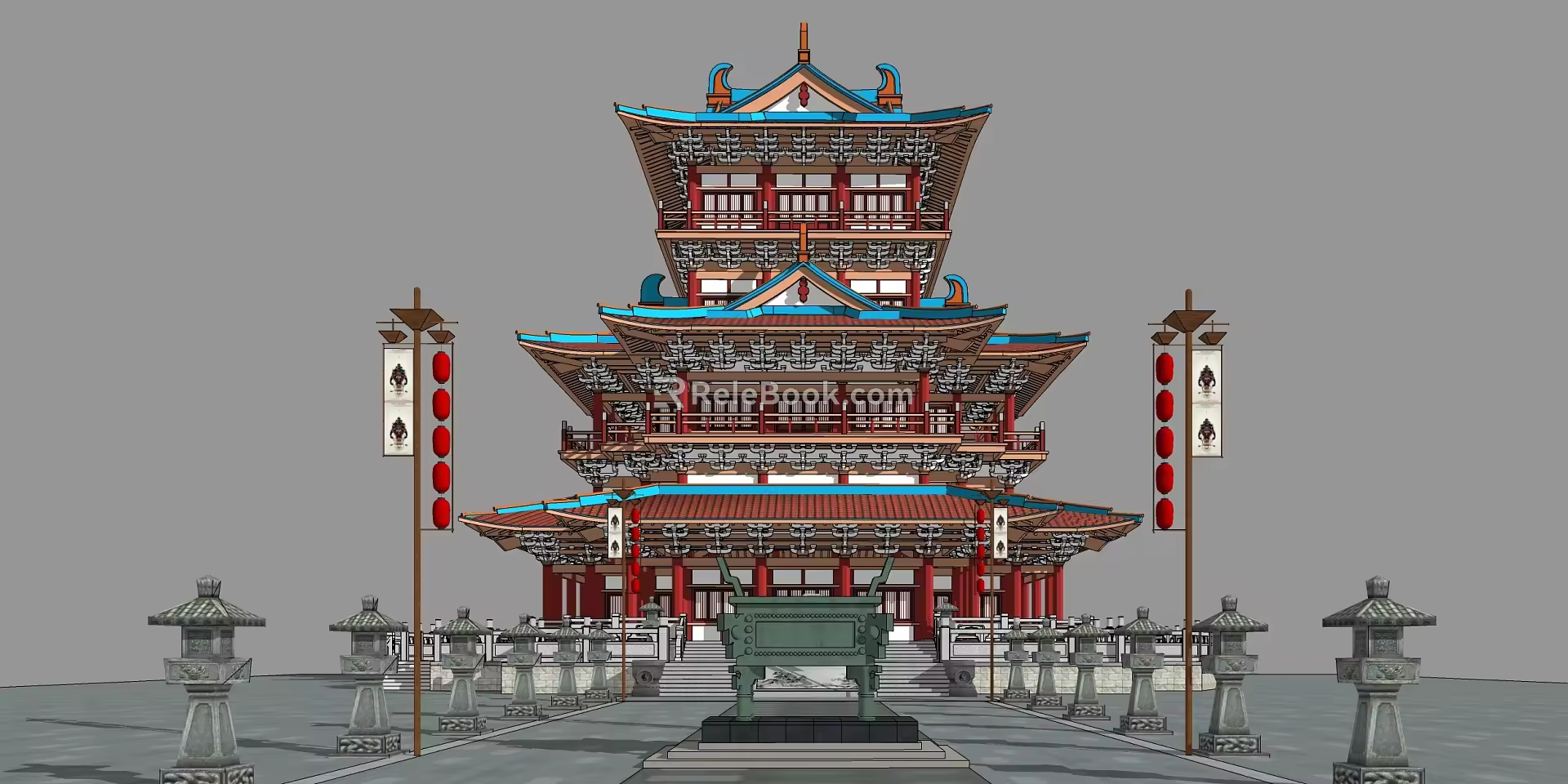 Chinese Pagoda Ancient Architecture Tower Temple Book Pavilion 3d model