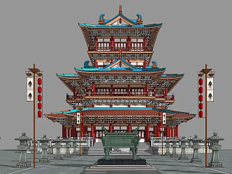 Chinese Pagoda Ancient Architecture Tower Temple Book Pavilion 3d model