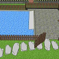 Charming Garden Ornaments With Wooden Fence Small Dog House Green Plants And Stone Path