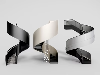 Modern Spiral Staircase Designs With Sleek Black White And Silver Architectural Structures 3d model