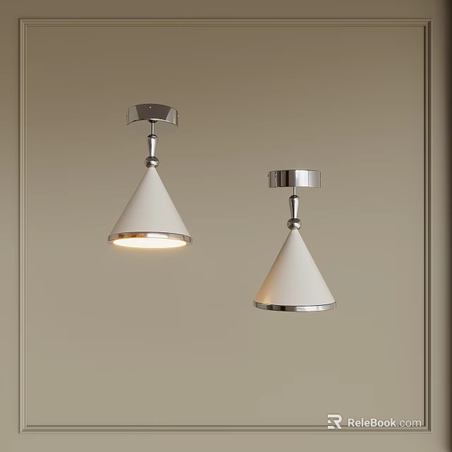 Modern White Conical Ceiling Lights With Silver Metal Base Illuminated Wall Mounted 3d model