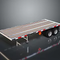 Flatbed Trailer With Wooden Deck Metal Frame Wheels And Reflective Stripes 3d model