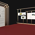 Golden Archway Structure Featuring Red Carpet Passageway And Display Boards With Branded Sign