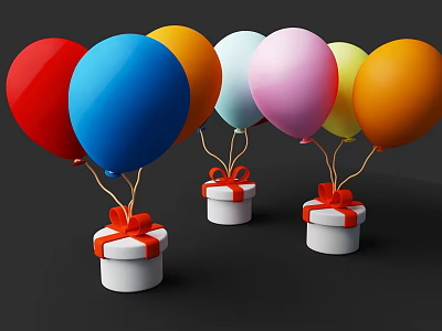 Decorative Ornament Set with Colorful Balloons White Gift Boxes and Red Bows for Party Decoration 3d model