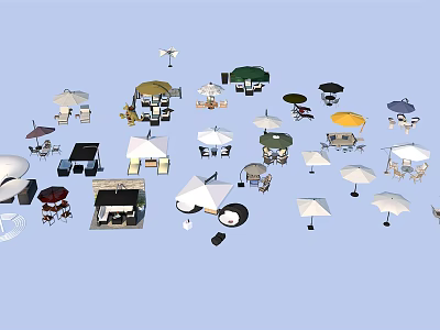 Outdoor Table and Chair Sets with Various Umbrella Styles and Designs 3d model