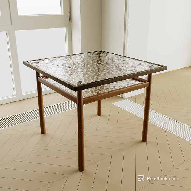 Elegant Coffee Table With Glass Top And Wooden Frame In Modern Living Room 3d model 