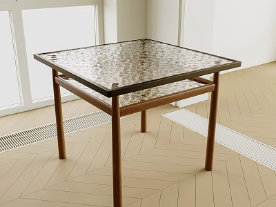 Elegant Coffee Table With Glass Top And Wooden Frame In Modern Living Room 3d model
