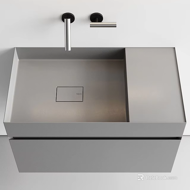 Modern Washbasin With Sleek Gray Countertop And Minimalist Faucet Design 3d model 