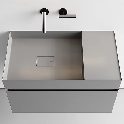 Modern Washbasin With Sleek Gray Countertop And Minimalist Faucet Design 3d model