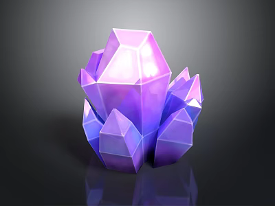 Shiny Purple Polyhedral Crystal Cluster With Geometric Shapes On Dark Surface 3d model