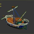 Decorative Marina Model Ship With Colorful Sails Mast And Orange Wooden Deck