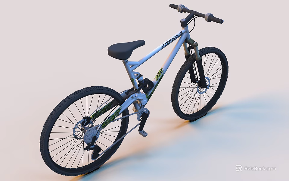 Silver Mountain Bike With Black Seat Suspension Fork And Alloy Frame Design 3d model 