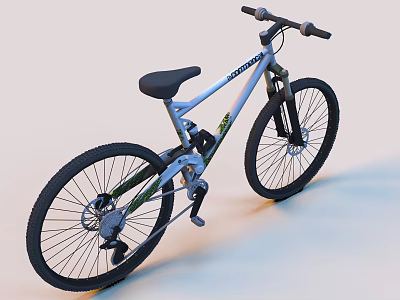 Silver Mountain Bike With Black Seat Suspension Fork And Alloy Frame Design 3d model