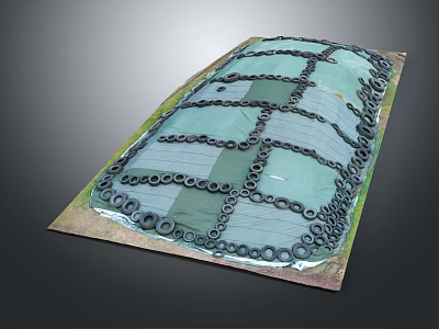 Rectangular Model With Neatly Arranged Chains Rings And Grass Edges On Green Gray Coverings 3d model
