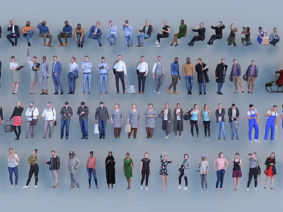 Diverse Group of People in Various Poses and Different Clothing Styles 3d model