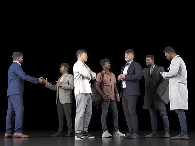 Group of Men in Suits Casual Wear and Lab Coats Interacting and Talking Together 3d model