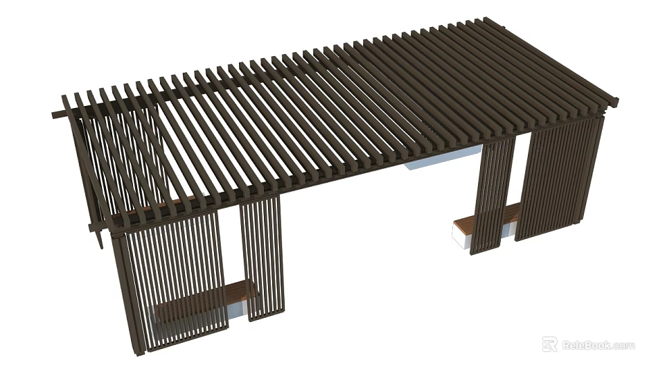 Modern Wooden Pergola Structure With Slatted Roof And Vertical Support Columns 3d model 
