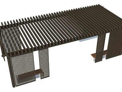 Modern Wooden Pergola Structure With Slatted Roof And Vertical Support Columns 3d model