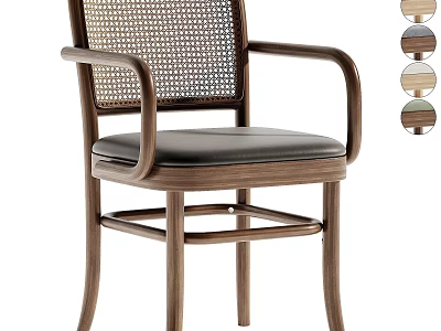 Modern Wooden Dining Chair With Armrests Woven Backrest Leather Seat And Color Options 3d model