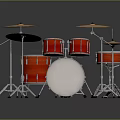 Red Household Musical Drum Set With Multiple Drums Cymbals And Metal Stands