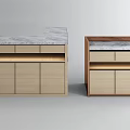Modern Display Shelves With Wooden Cabinets Marble Tops And Storage Drawers