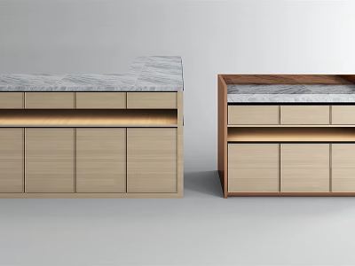 Modern Display Shelves With Wooden Cabinets Marble Tops And Storage Drawers 3d model