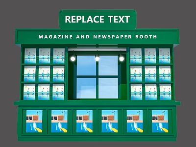 Green Magazine Newspaper Booth Exterior Photo Check in Spot With Displayed Magazines 3d model