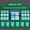 Green Magazine Newspaper Booth Exterior Photo Check in Spot With Displayed Magazines