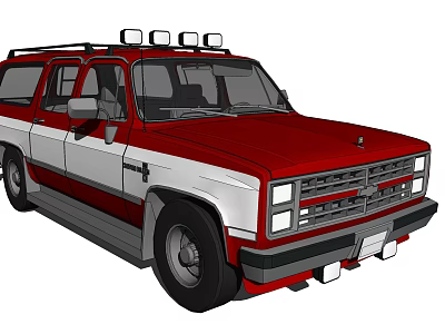 Classic Red White Two Tone Truck With Roof Mounted Lights And Retro Design 3d model
