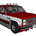 Classic Red White Two Tone Truck With Roof Mounted Lights And Retro Design