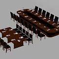 Office Conference Table With Multiple Black Chairs Wooden Tabletop And Rectangular Design 3d model