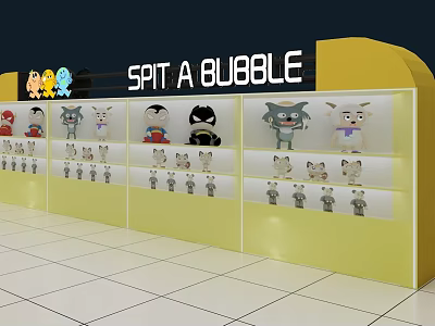 Spit A Bubble Claw Machine Store With Plush Character Dolls On Display Shelves 3d model