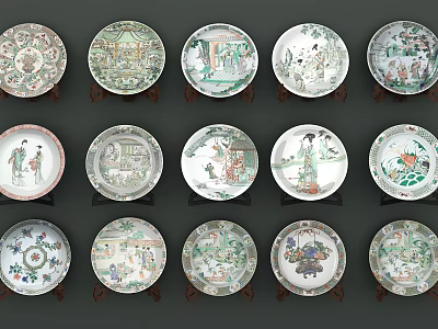 Beautiful Ceramic Decorative Plates Featuring Traditional Floral And Scenic Patterns For Home Decoration 3d model