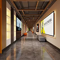 Modern Cinema Lobby With Spacious Area Art Decor And Lights 3d model