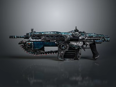 Mechanical Futuristic Weapon With Blue Black Finish And Intricate Chain Design 3d model