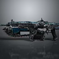 Mechanical Futuristic Weapon With Blue Black Finish And Intricate Chain Design