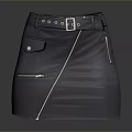 Fashionable Black Skirt With Belt Metal Buckle Side Zipper And Pockets