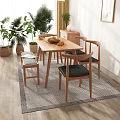 Minimalist Wooden Dining Table Set With Chairs Bench Fruits Green Plants And Pendant Light