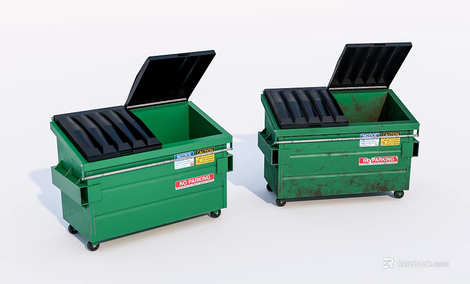 Public Facilities Green Trash Bins With Lids For Waste Disposal Management 3d model 