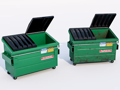 Public Facilities Green Trash Bins With Lids For Waste Disposal Management 3d model
