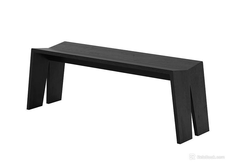 Modern Public Bench With Black Finish And Unique Geometric Leg Design 3d model 