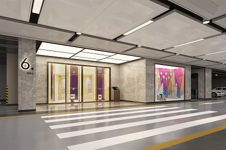 Modern parking elevator hall 3d model