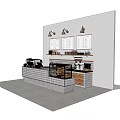 Modern Coffee Shop Reception Counter With Menu Boards Pendant Lights And Shelves