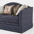 Navy Blue Two Seater Sofa With Multiple Patterned Decorative Cushions And Diamond Stitched Base Design 3d model